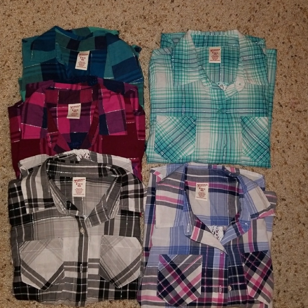 Lot of 5 Arizona jeans long sleeve plaid sz 10/12