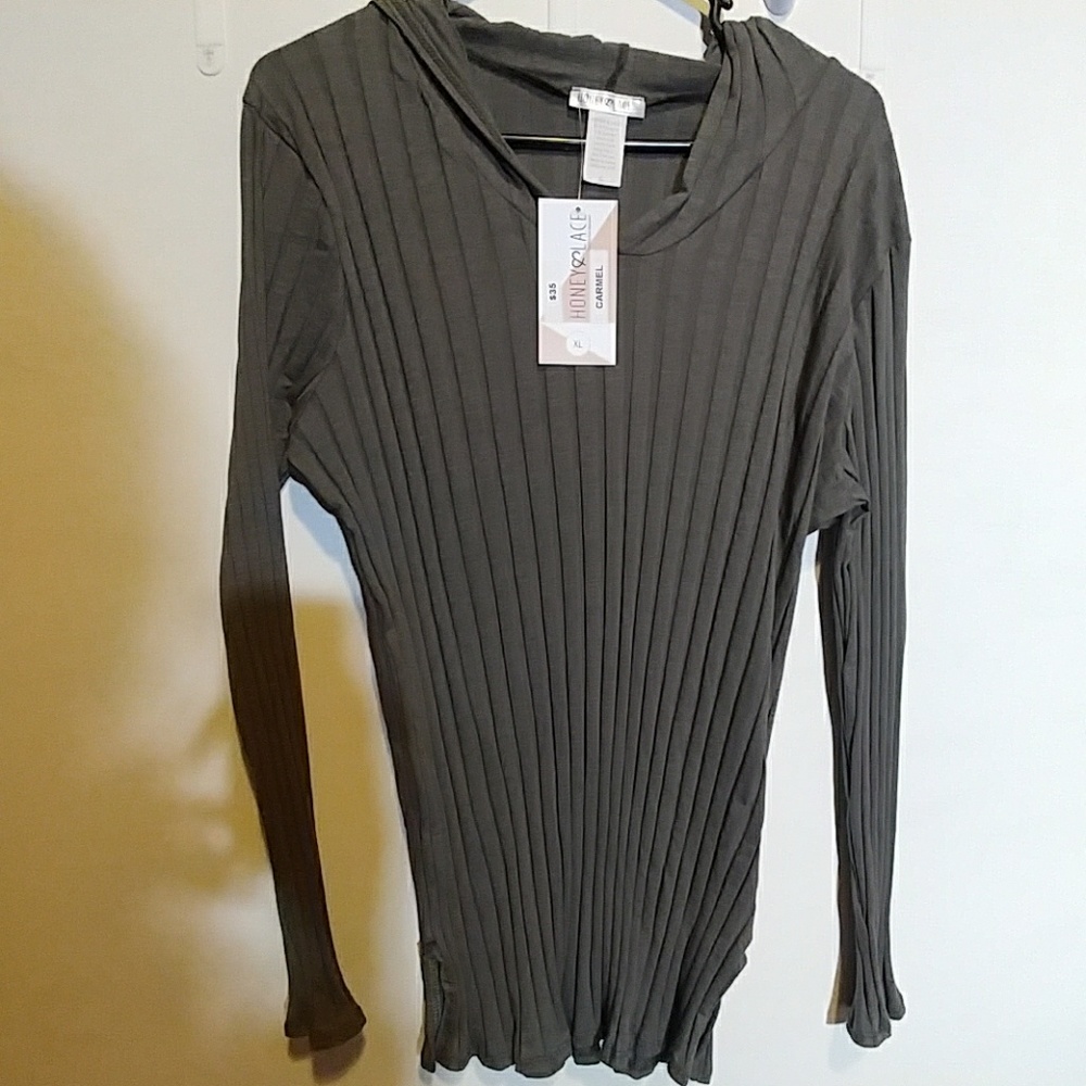 Olive Ribbed Carmel Hoodie