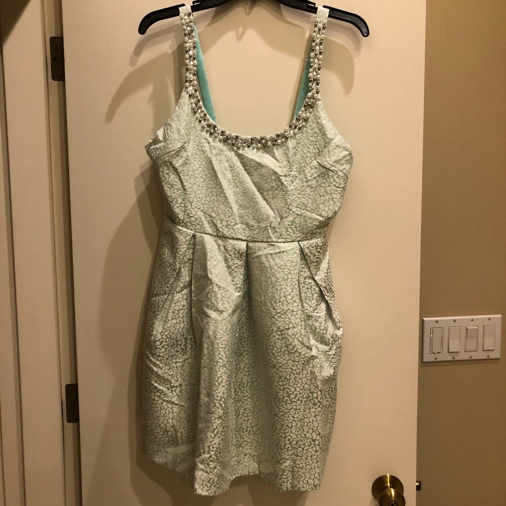 Seafoam green jeweled neckline dress size L