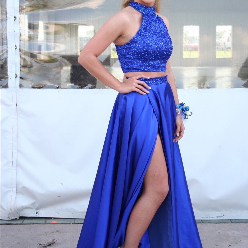 Royal blue silk 2 piece dress for any occasion