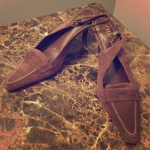 Chaps Brown Penny Loafer Heels