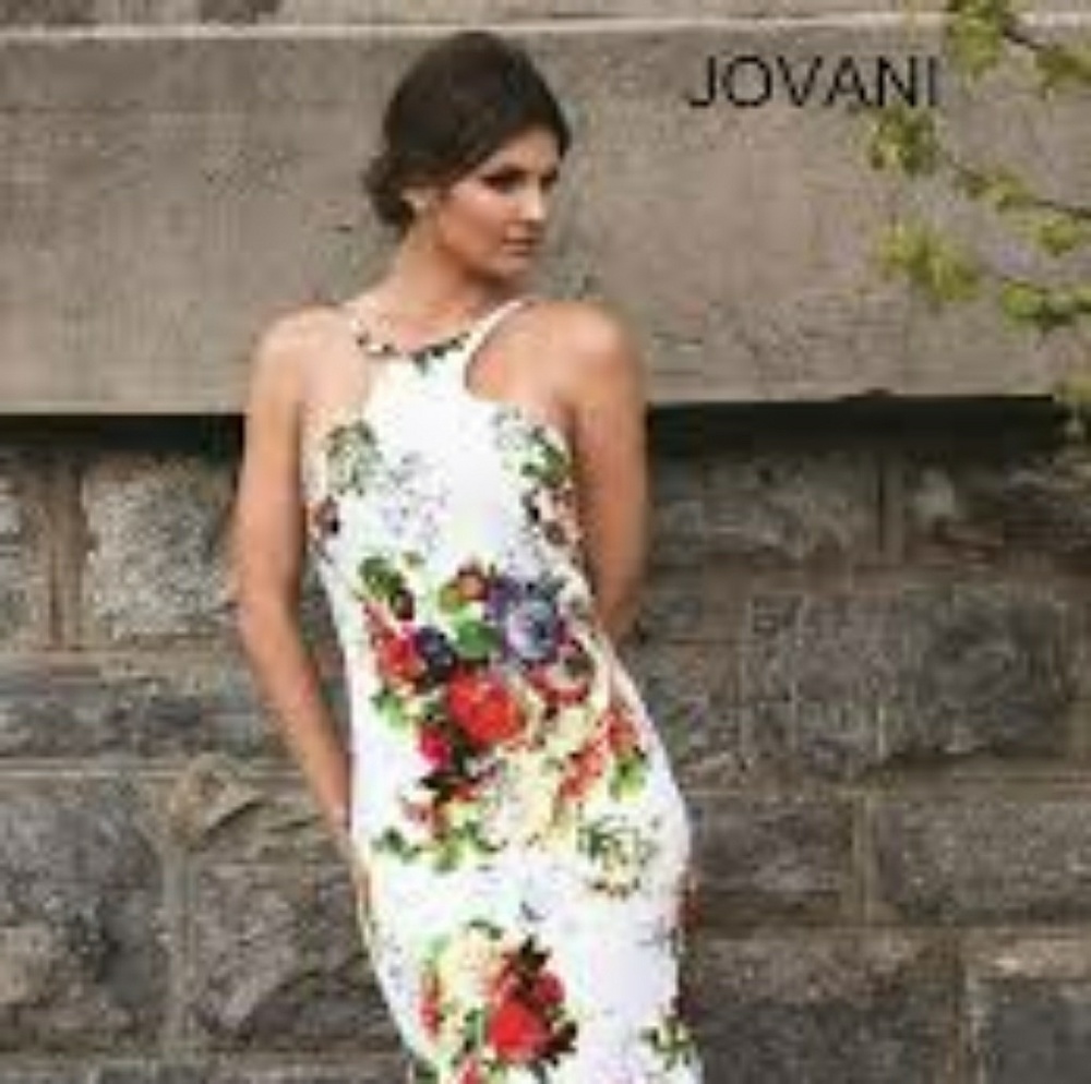 Long Open Back Floral Print Jovani Dress- PromGirl
