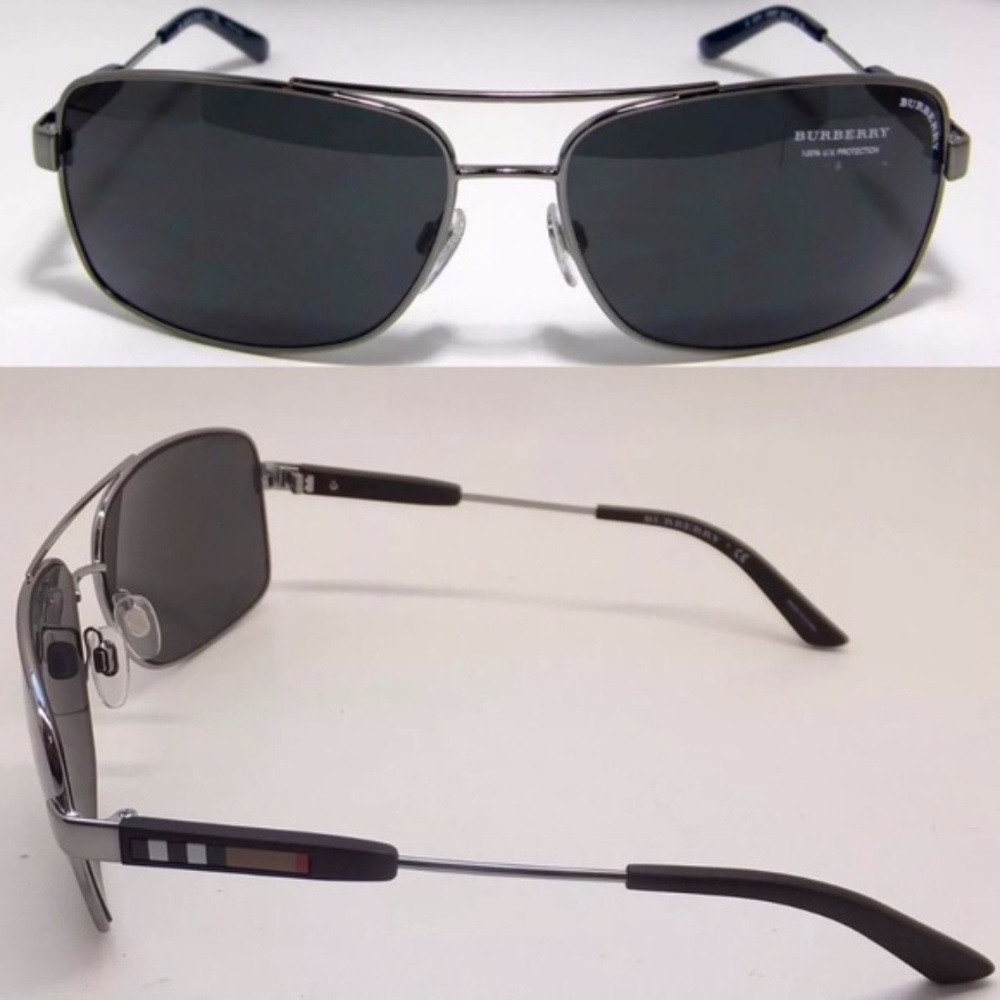 NWT Burberry Mens Gunmetal Grey Aviator Sunglasses - Picture 3 of 3