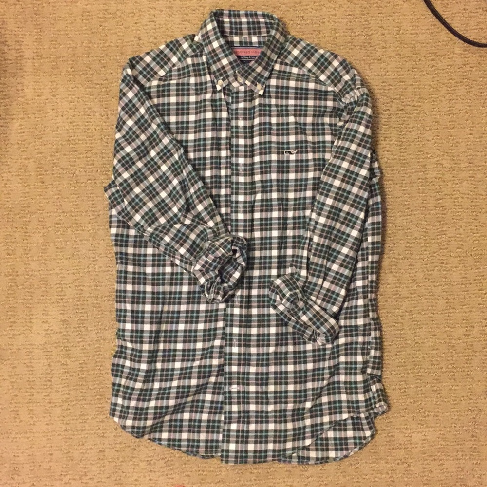Plaid button down collard shirt