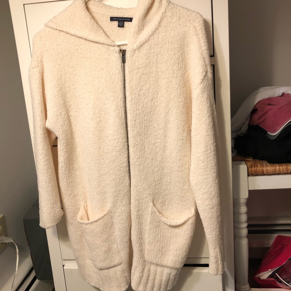 Fuzzy American eagle zip up sweatshirt