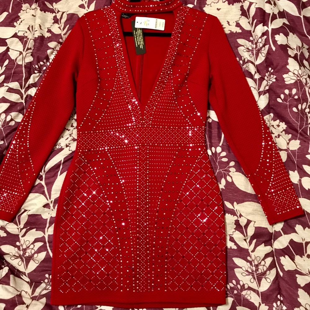 NWT bebe embellished mock neck dress