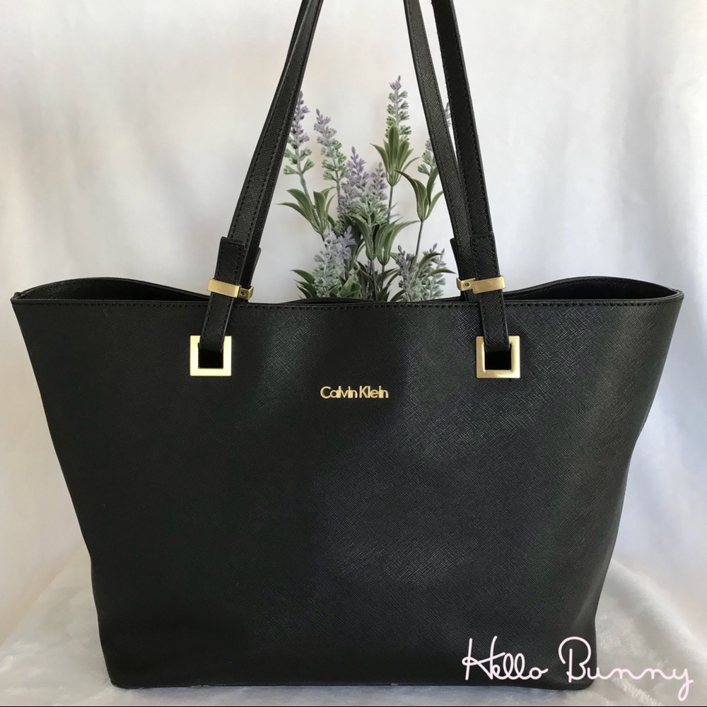 Calvin Klein Saffiano Leather Tote in Black