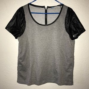Grey top with pleather sleeves