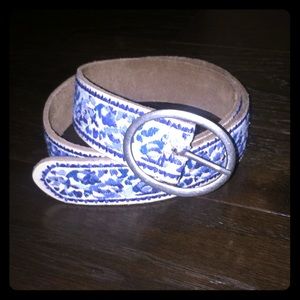 Blue and White Embroidered Belt