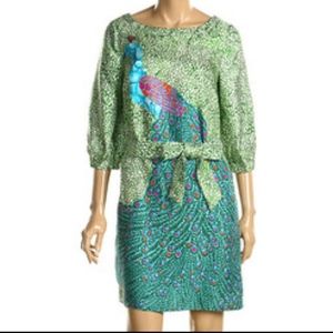 Lilly Pulitzer Silk Peacock Dress Green/Blue