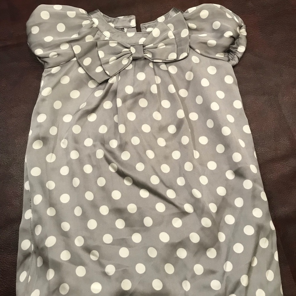 Gray and white polka dot silk dress