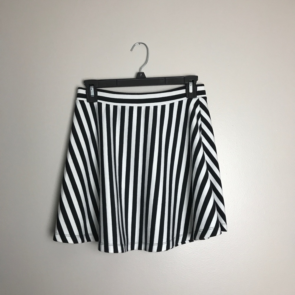 Black and white striped skater skirt