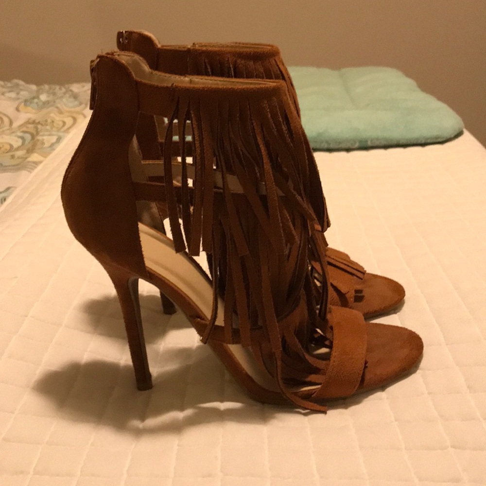 Tan Fringe Heels