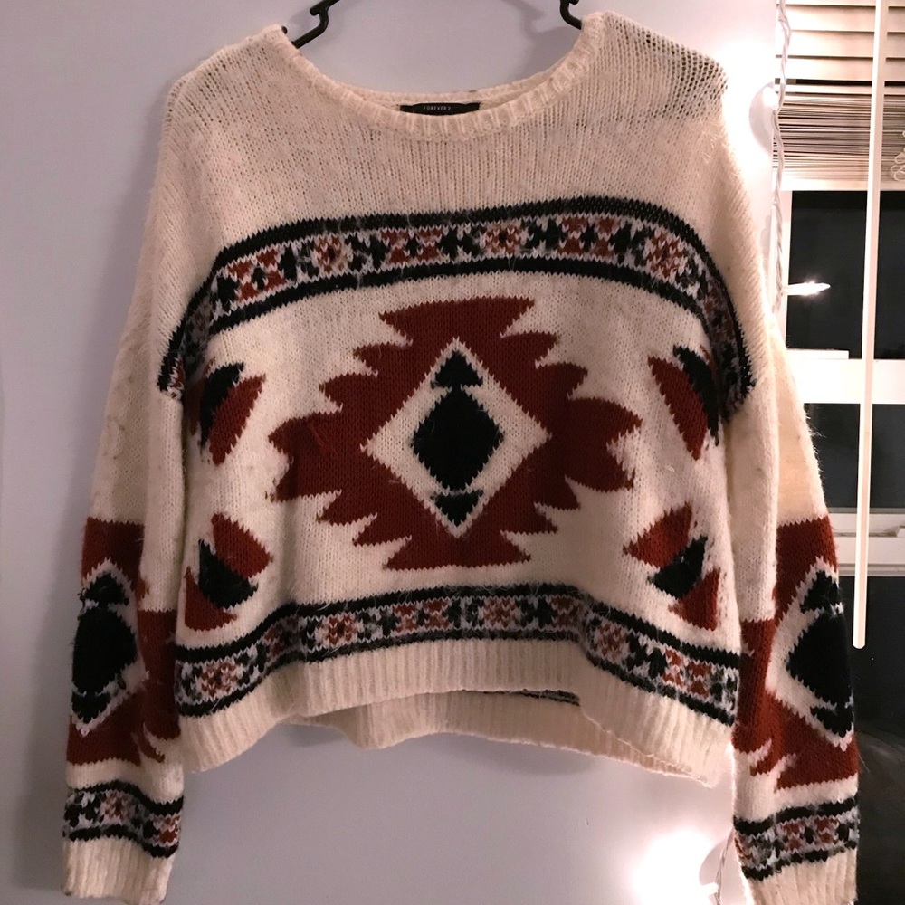 fuzzy aztec print sweater