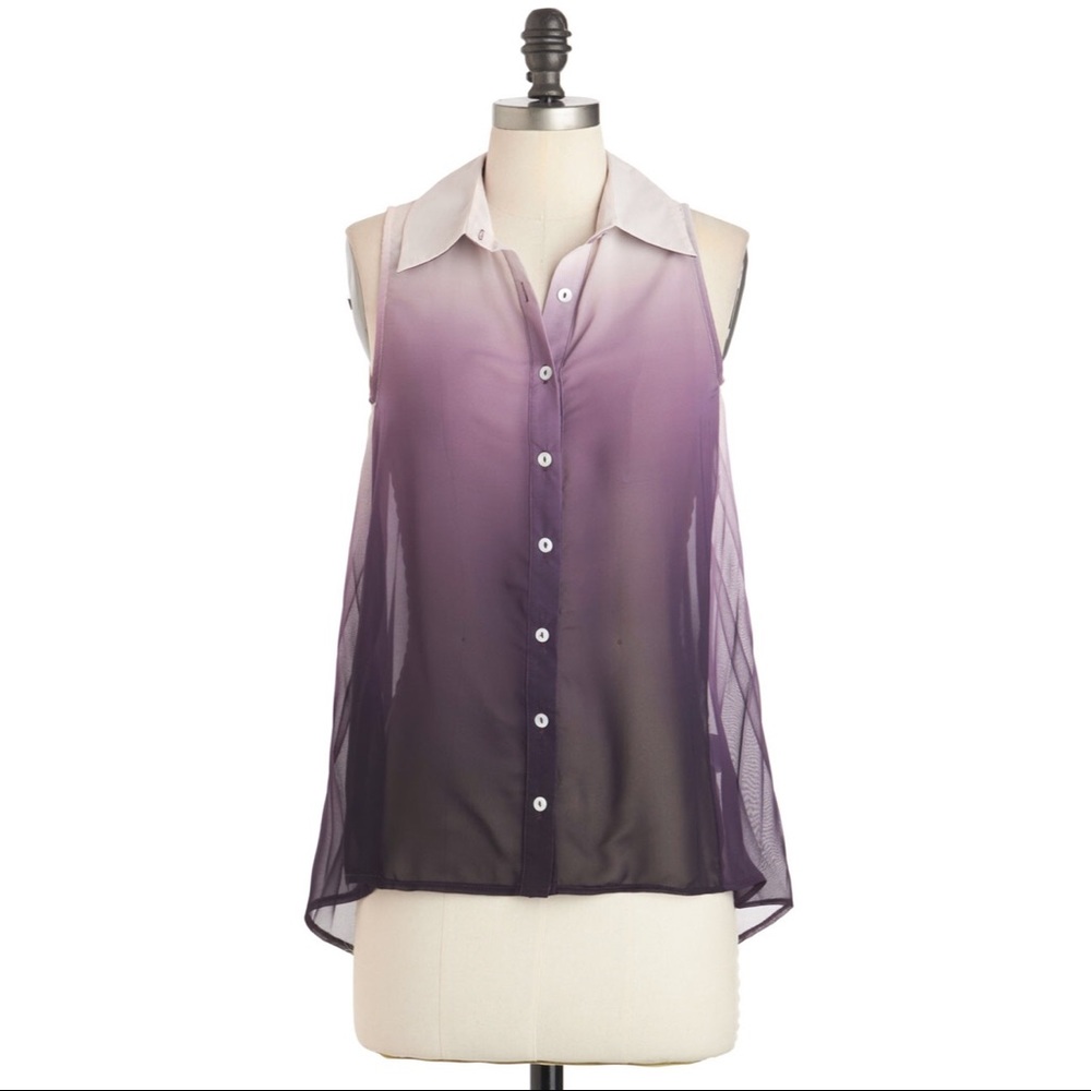 Modcloth Sheer Purple Ombre Collared Blouse