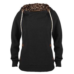 ⬇️ NWT Black Pullover with Leopard Hood