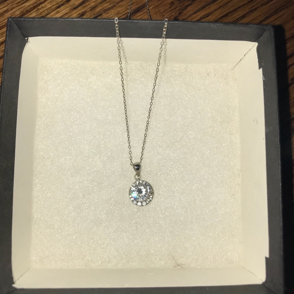 Silver diamond stone necklace