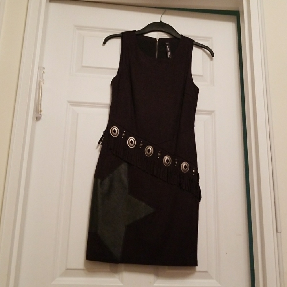 Black Suede Fridge With Leather Patch Sheath Dress - image 2