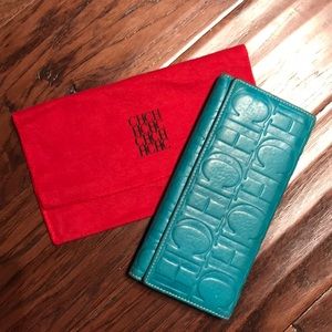 Carolina Herrera Teal Embossed Wallet