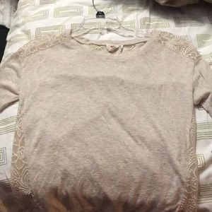 One ❤️ brand sweater, tan in color, lace accents