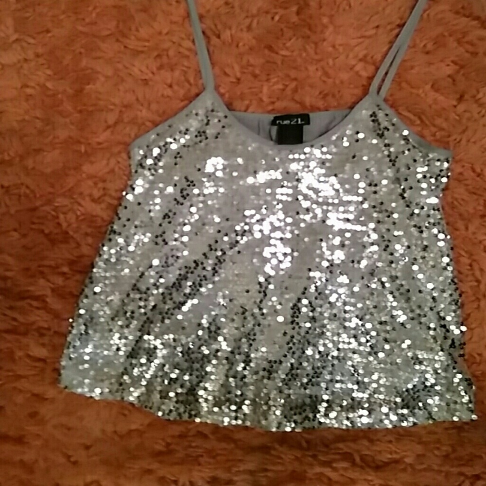 Silver sequence spegetti strapped top