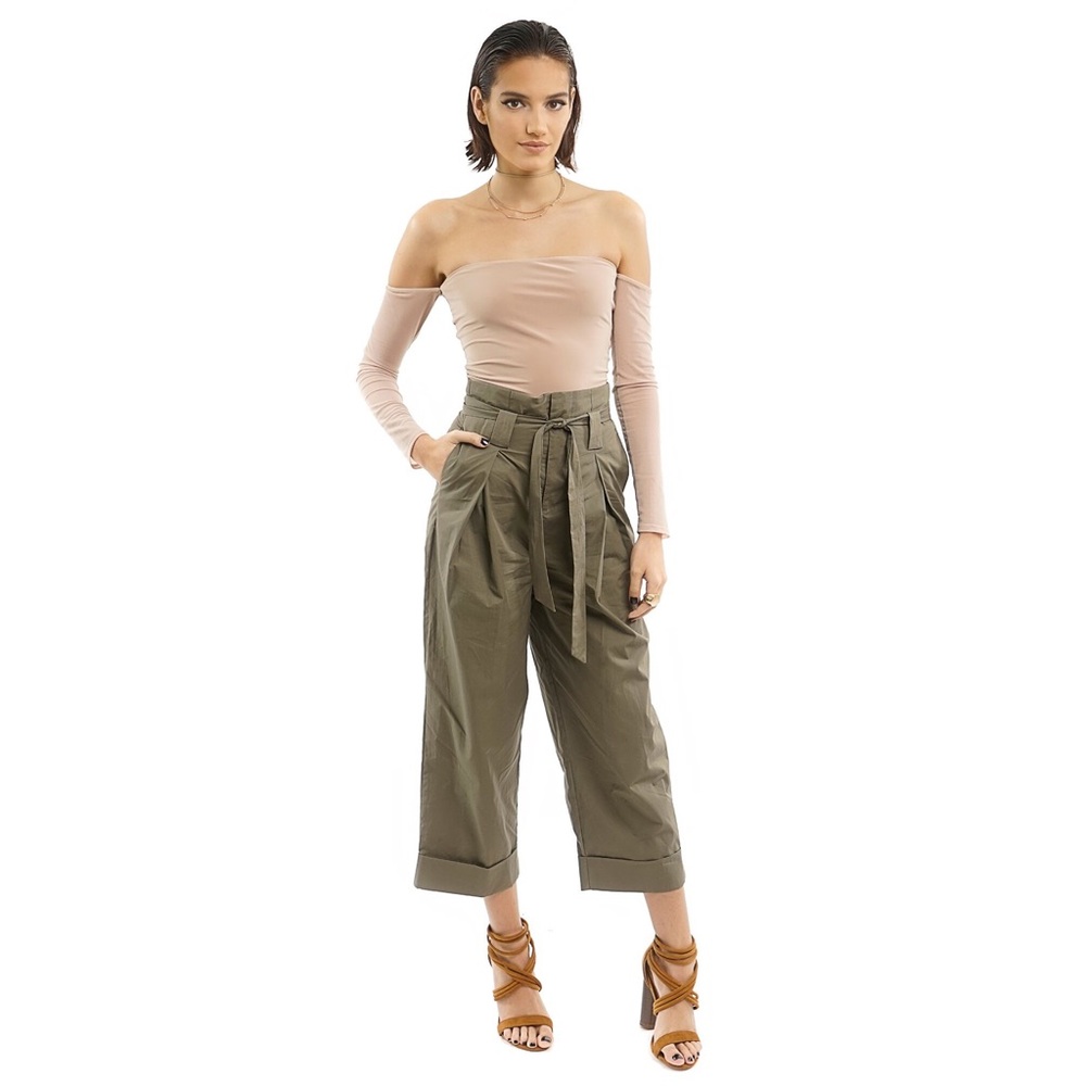 Olive Tie Front Cropped Pants