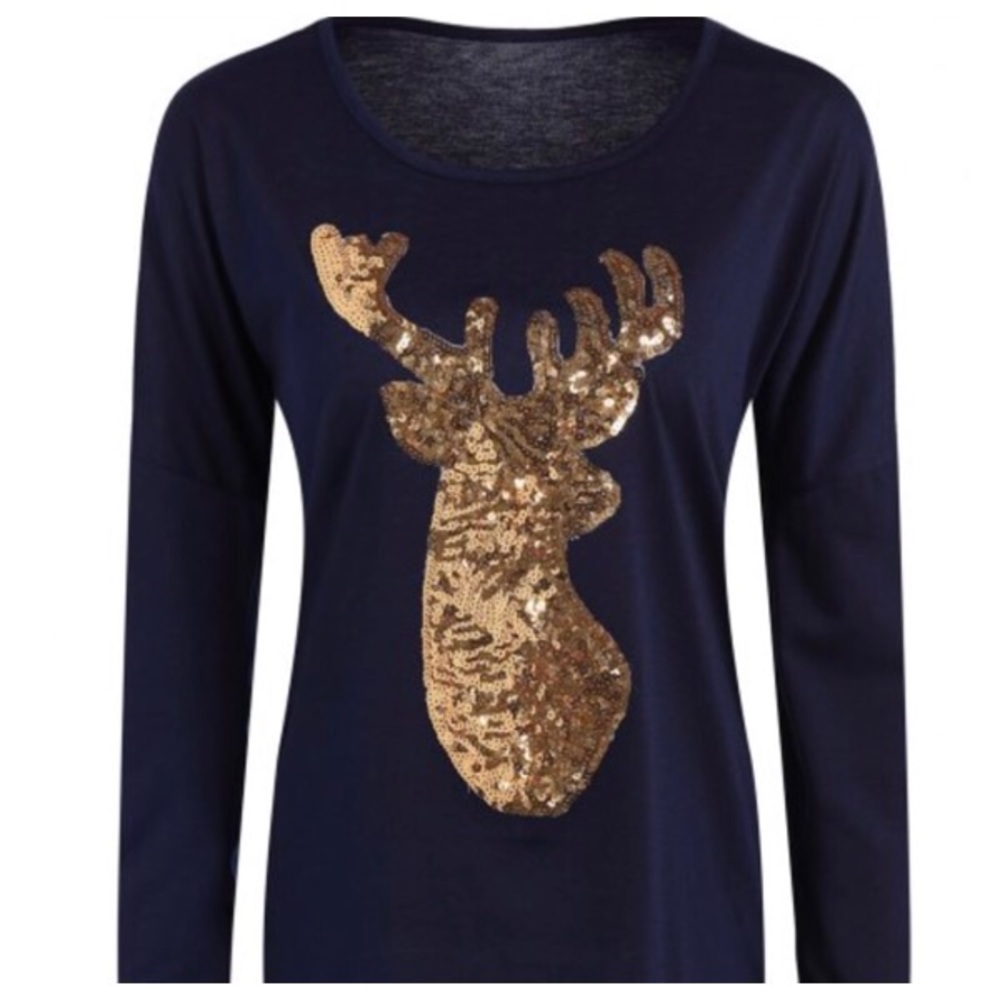 Christmas Reindeer Sequin Long Sleeve T-Shirt