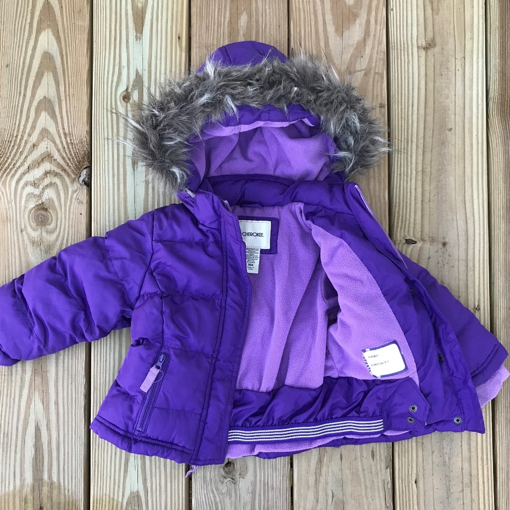 Cherokee Girls Jacket Kids Purple Puffer Jacket - Picture 2 of 8