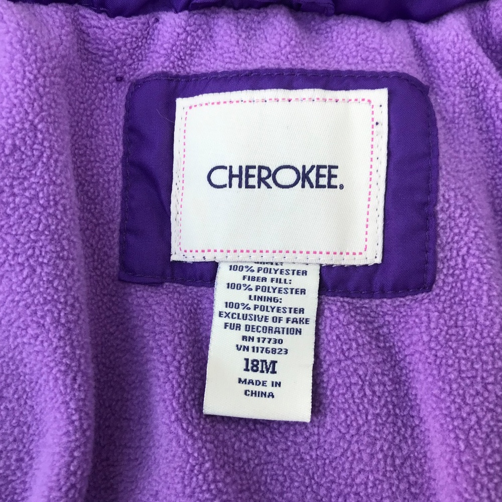 Cherokee Girls Jacket Kids Purple Puffer Jacket - Picture 3 of 8