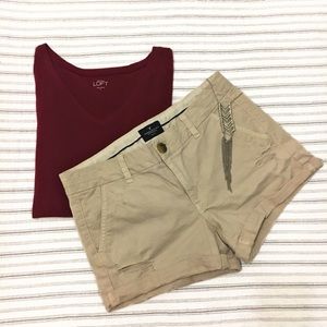 American Eagle light khaki cuffed midi shorts