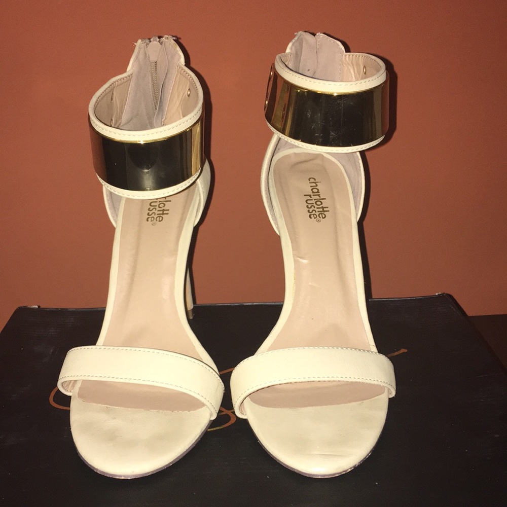 Nude and gold single strap heel sandal