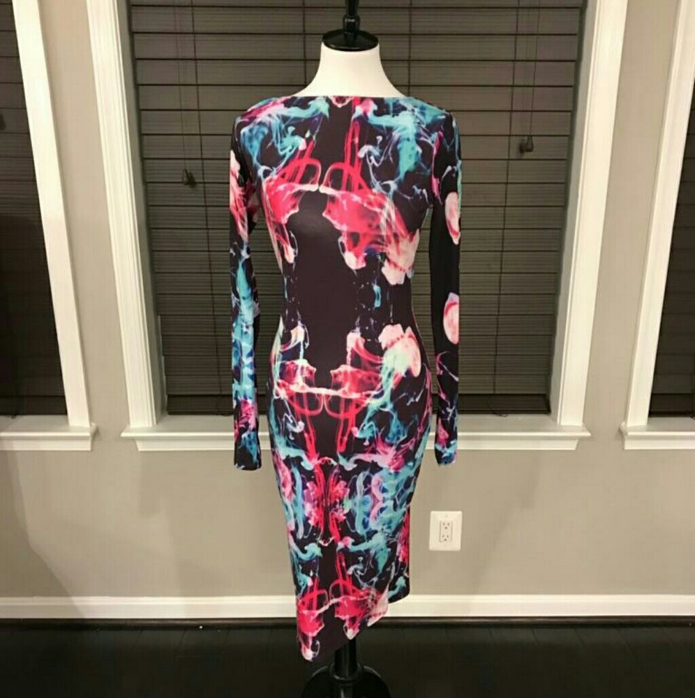 Sexy unique abstract print Club party dress