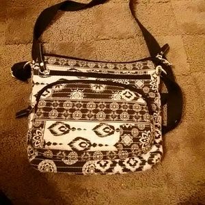 Black and White Patterned crochet cross body purse