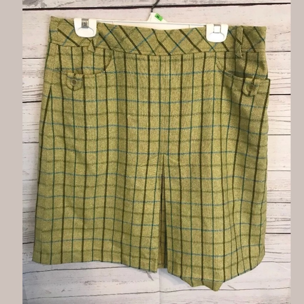 Ann Taylor Wool plaid skirt green Lined Sz 14