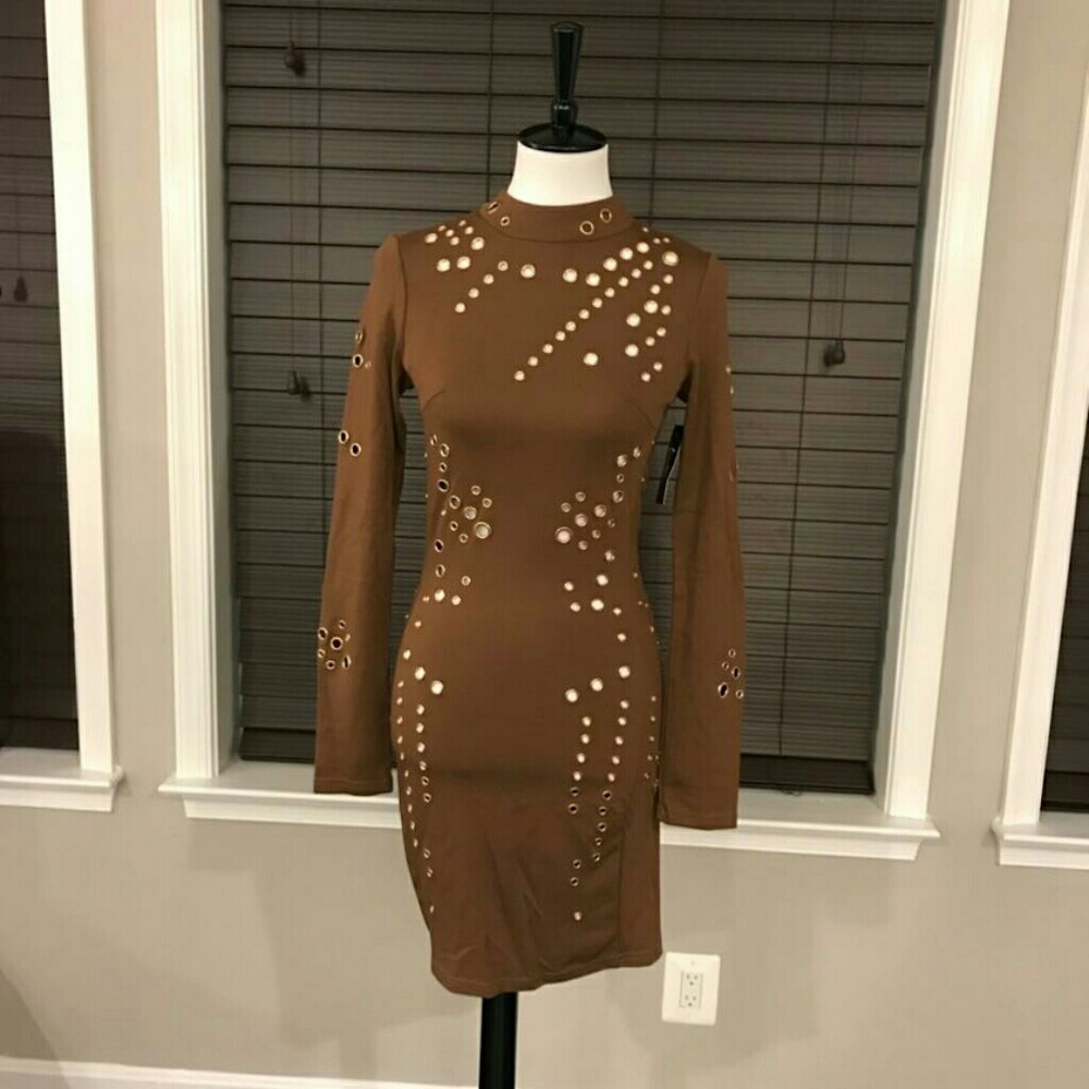 Sexy gold eyelet club party dress