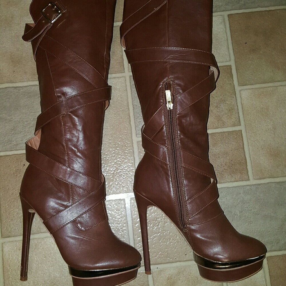 Knee high platform boots,  belt detail