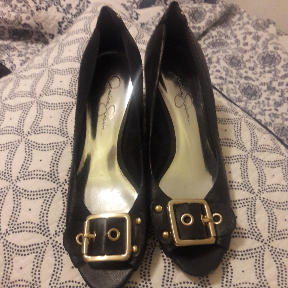 Jessica simpson wedge buckle shoes