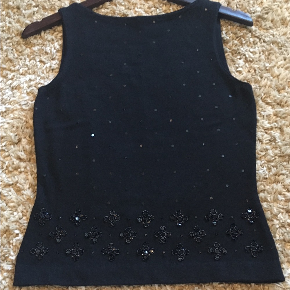 Ann Taylor Black Sweater Tank Beaded with Sequence