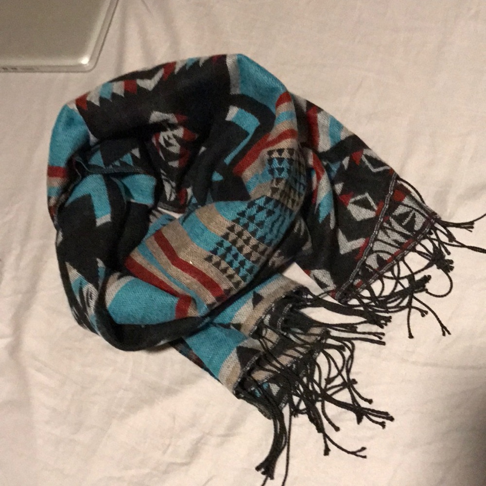 Tribal Print Scarf with Black Fringe