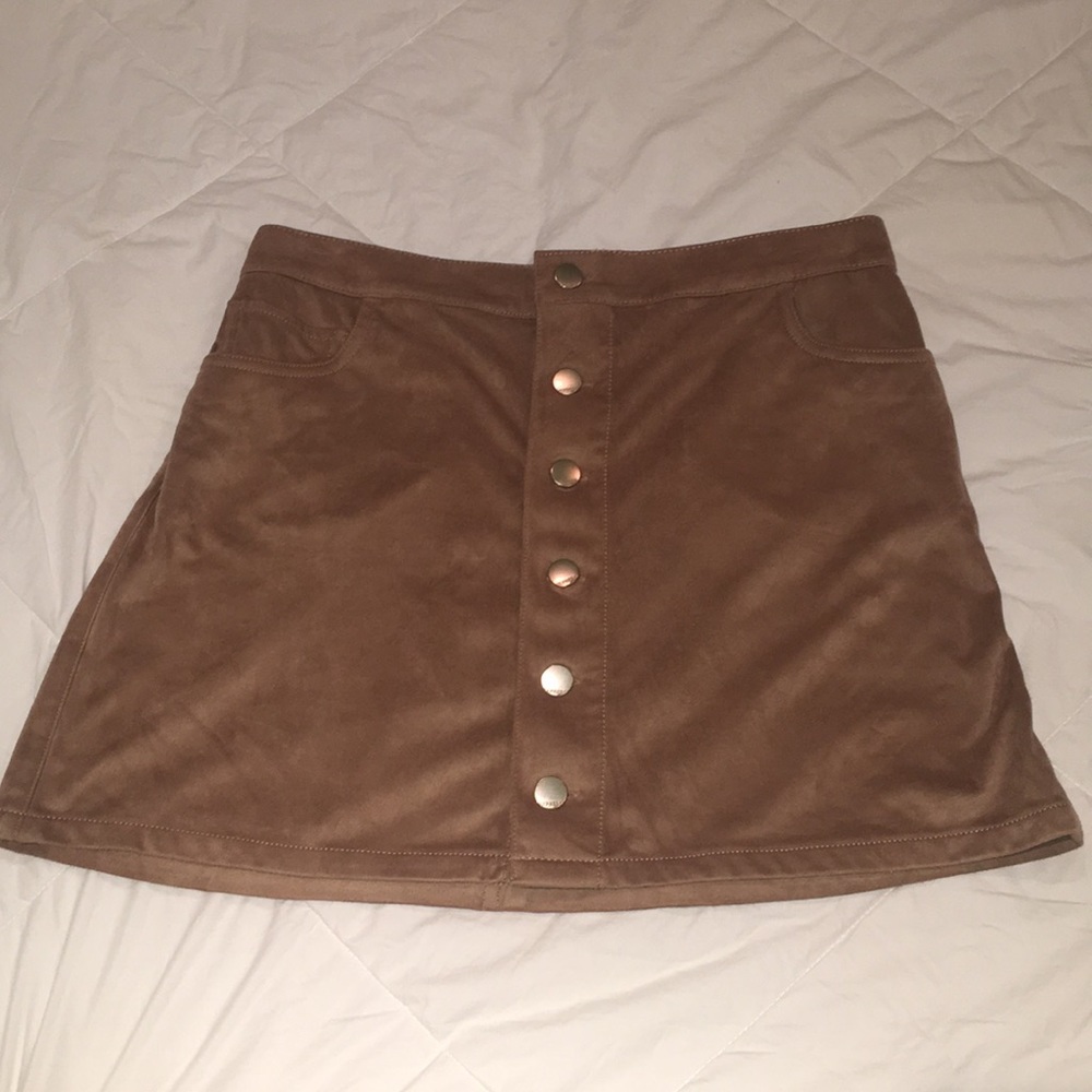 Faux Suede Button Up Skirt