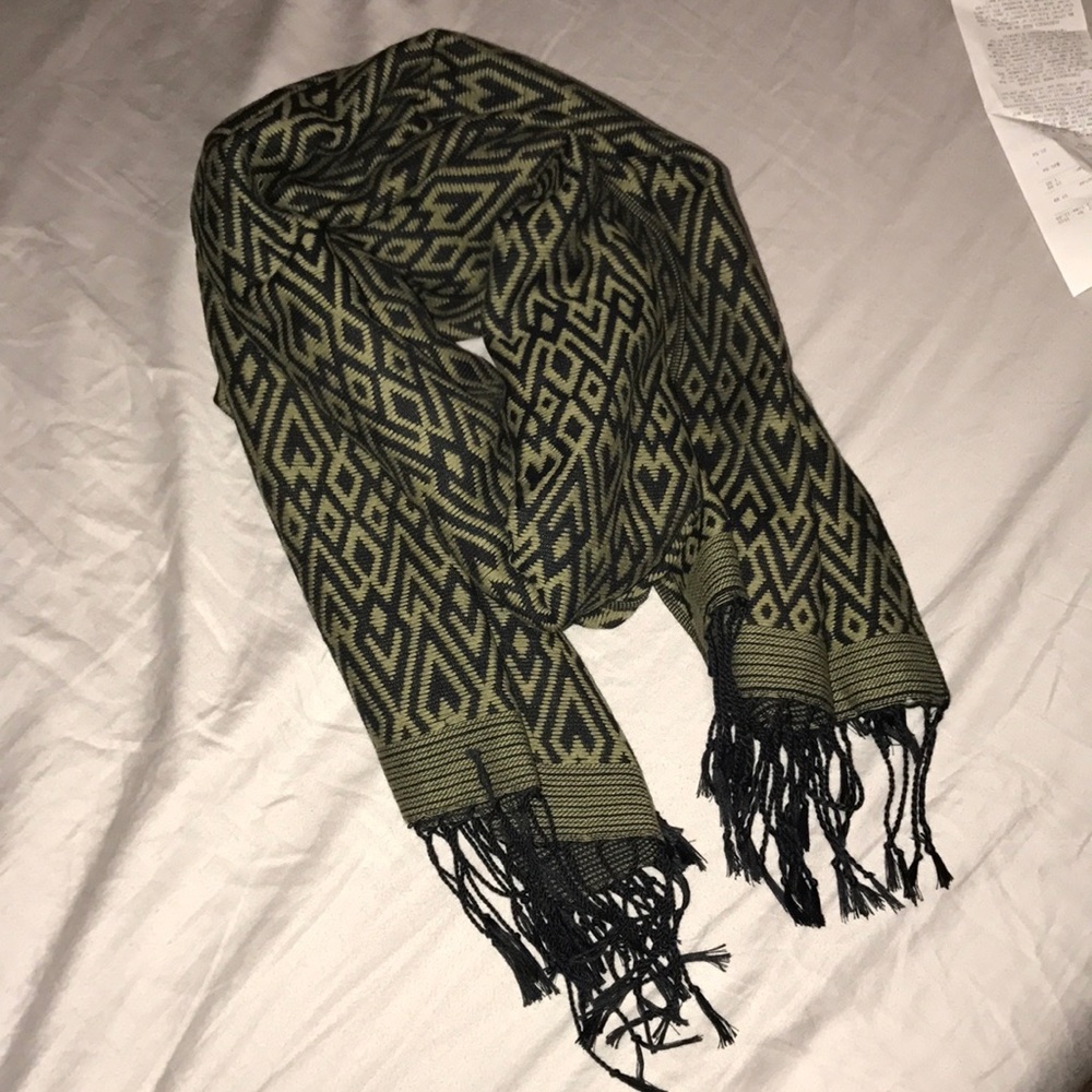 Olive and black tribal print scarf