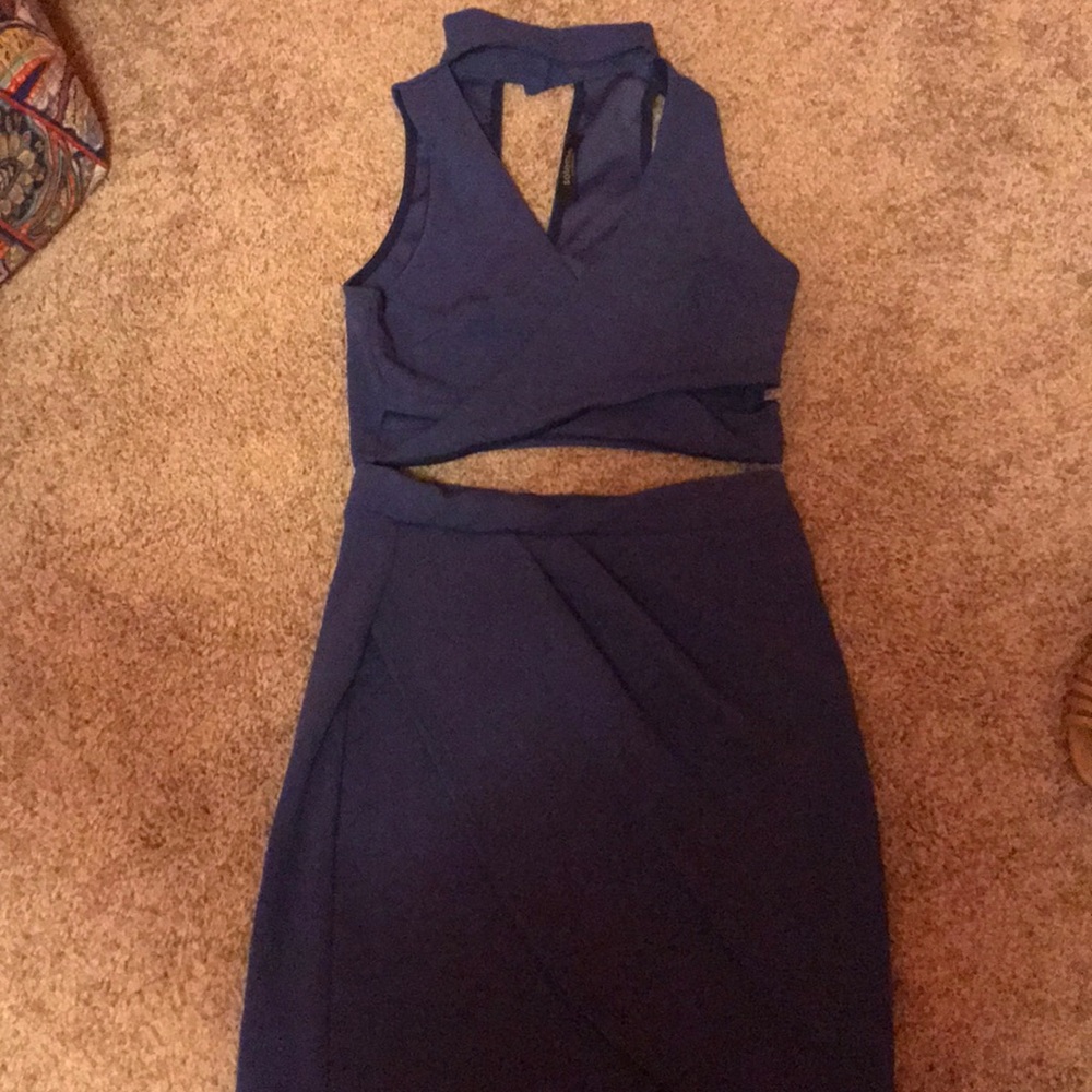 Blue two piece cutout dress