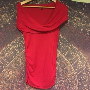 Bright pink cowl neck ruched sweater top