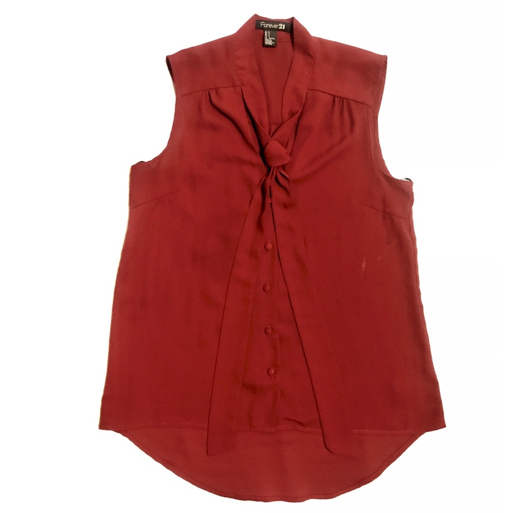 Maroon Button Down Tie Blouse