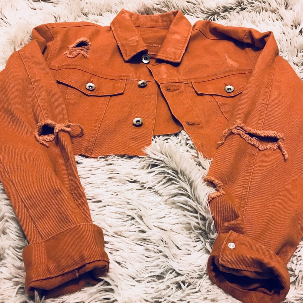 Fall Orange Cropped Jean Jacket