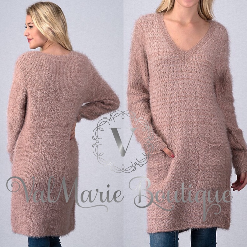 Dusty Pink Long Line Fuzzy Sweater - Picture 2 of 2