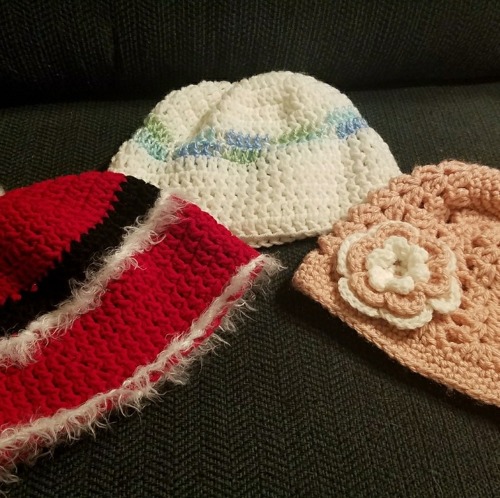Crocheted by hand cute and fun hats.