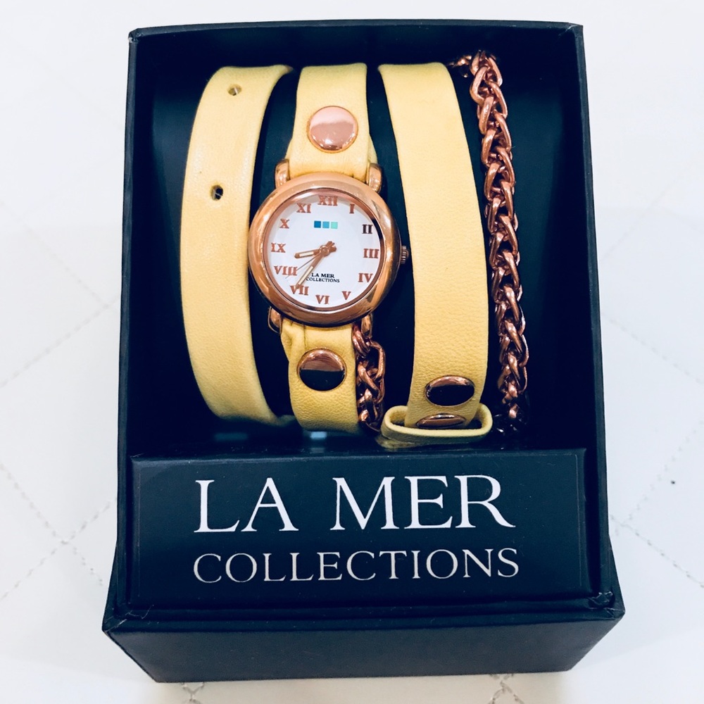 La Mer Wrap Around Leather & Rose Gold Chain Watch