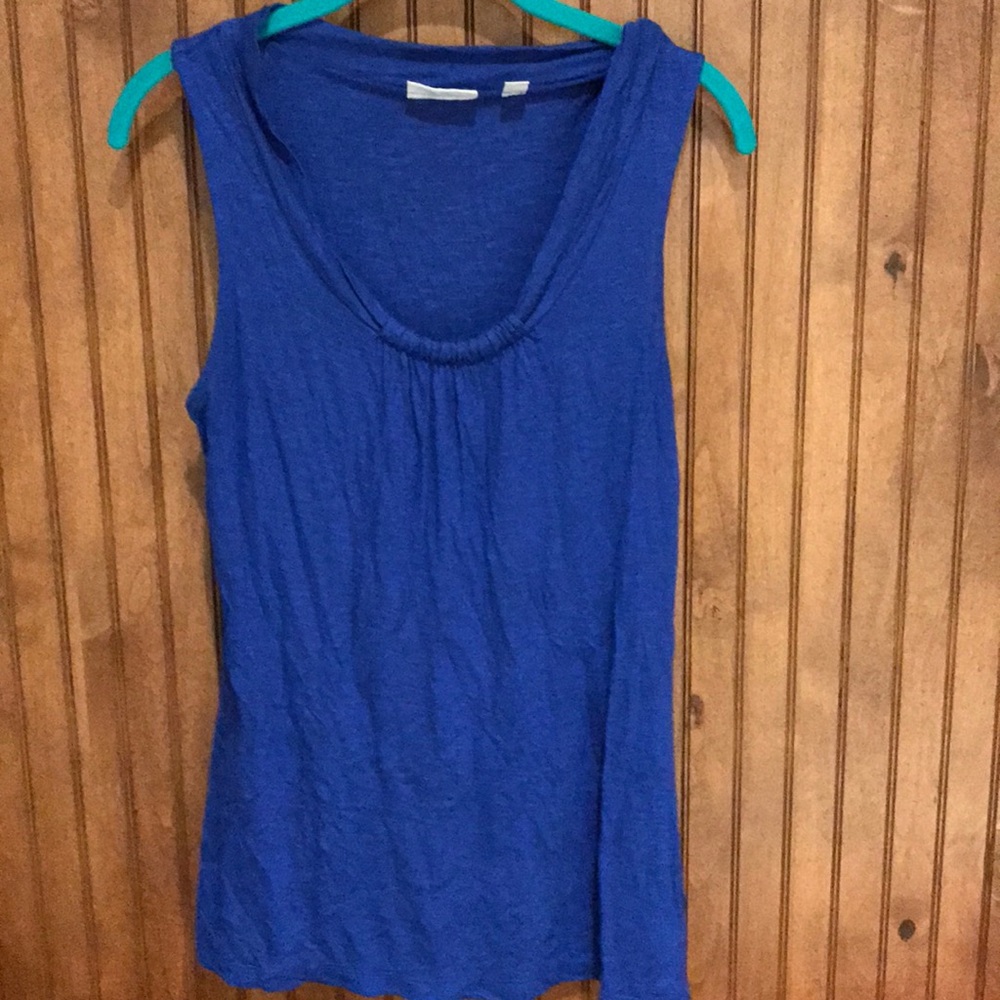 Sleeveless Royal Blue Blouse, Ruched Neckline