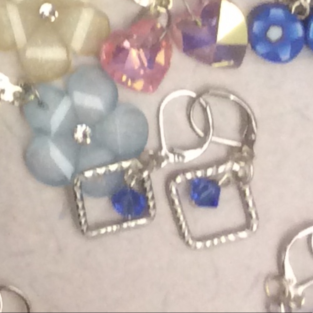 Blue Swarovski Crystals in metal diamond  Earrings